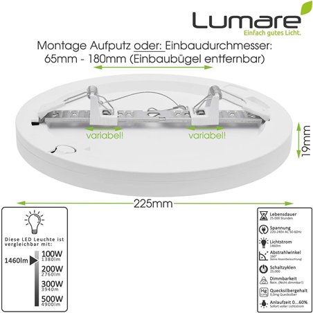 Lumaro plafonier LED 18W 1460 lm 225 mm
