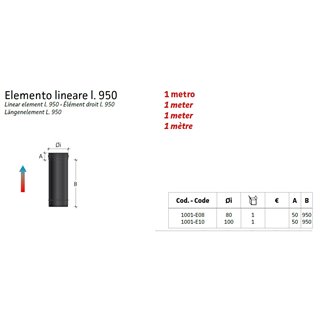 Elément droit inox noir 1000mm, Dia 80mm