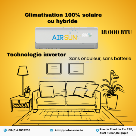 KIT CLIMATISEUR HYBRIDE AIRSUN 18 000 BTU + 6 PANNEAUX SOLAIRES 560W